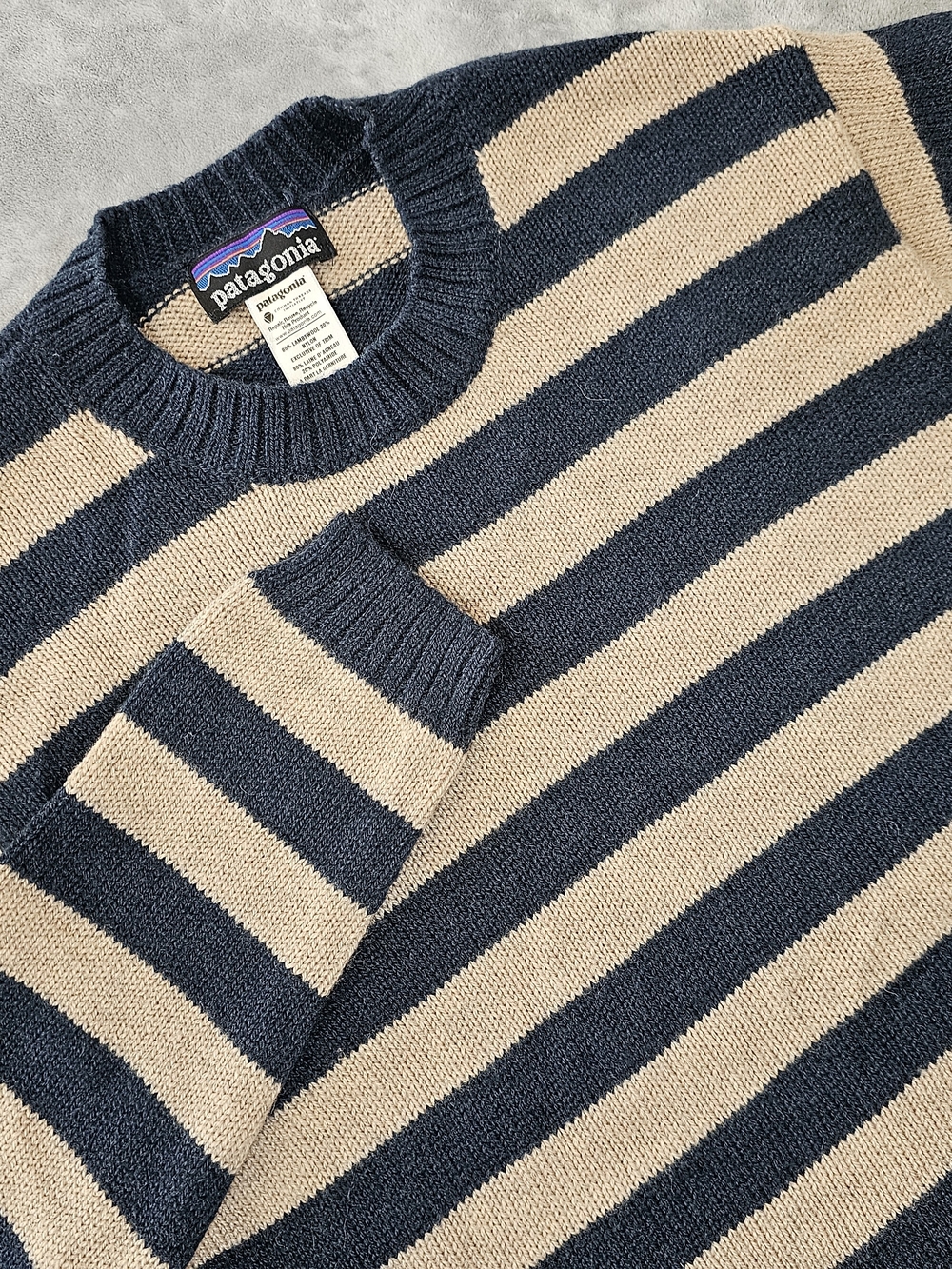 Patagonia Men's Striped Crewneck Sweater - Navy & Beige